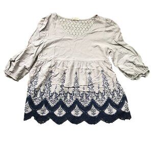 Altar'd State Embroidered Tunic Top Women's Medium 100% Rayon‎ Lace Accents Blue